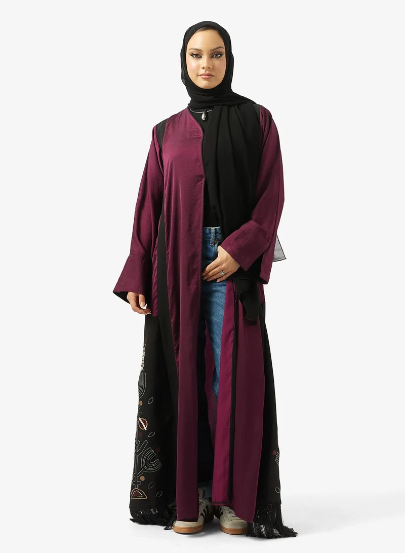 hayas closet Zip Detailed Open Front V Neck Abaya
